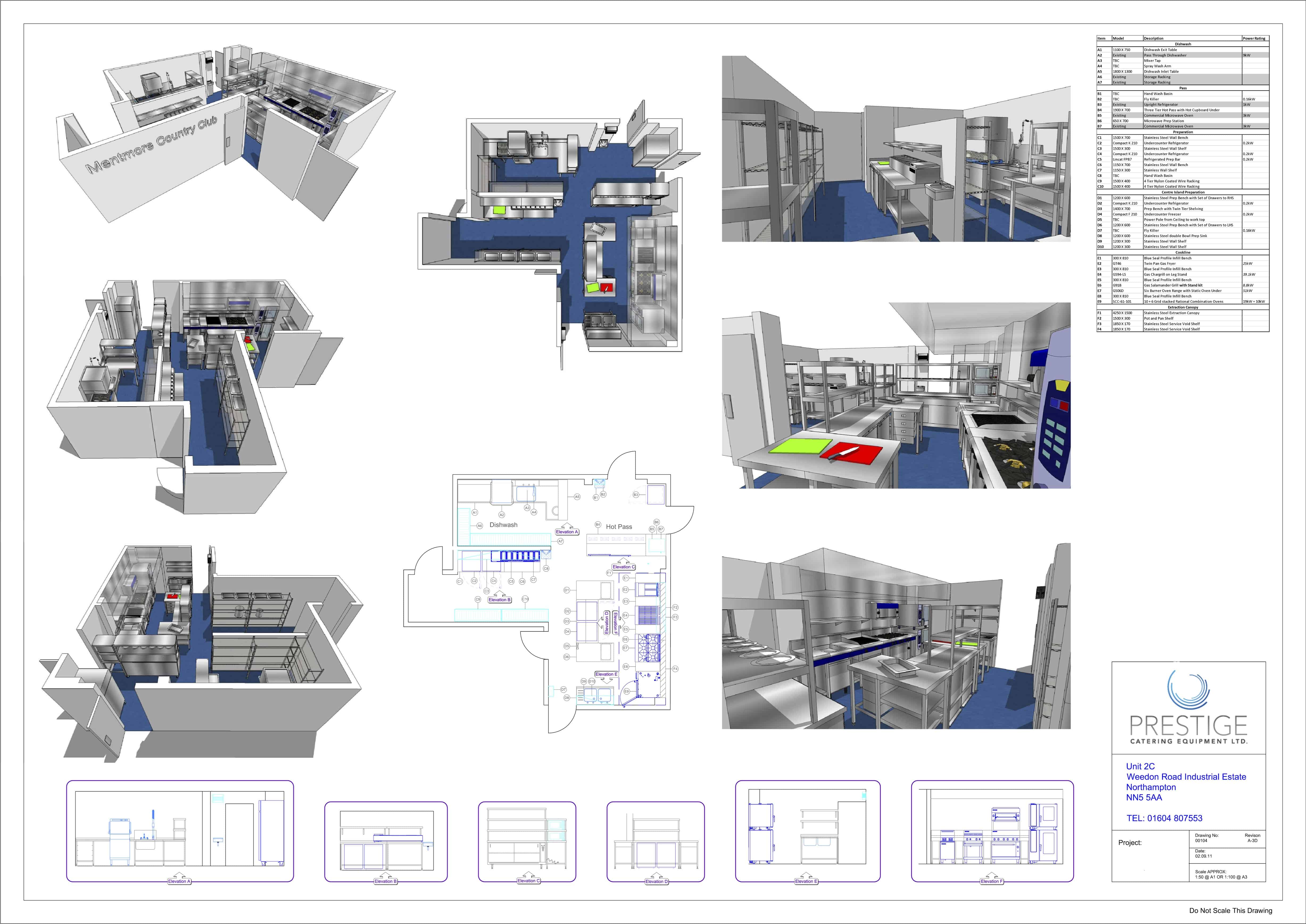 Commercial kitchen design CAD drawing
